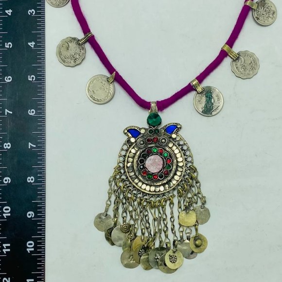 Pendant Necklace With Coins, Vintage Tribal Pendant Necklace, - Picture 7 of 8